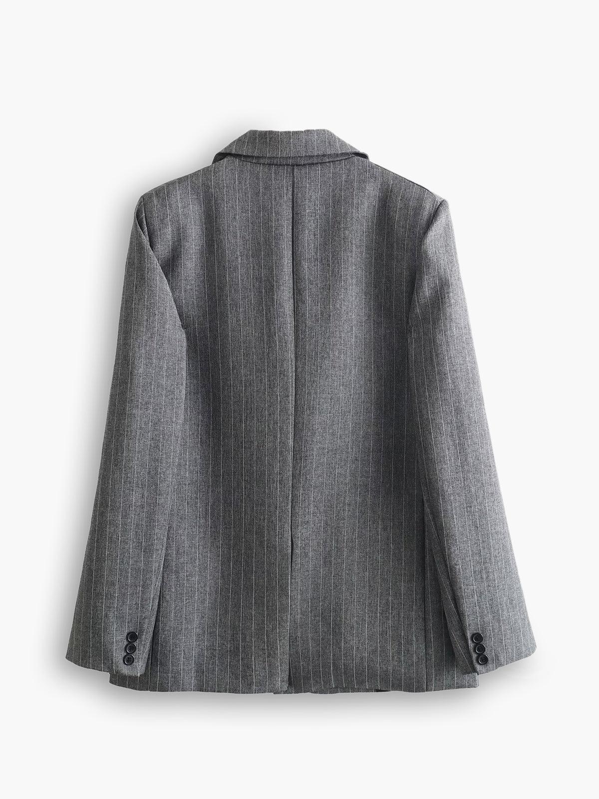 Gri Çizgili Oversize Blazer Ceket Siaora