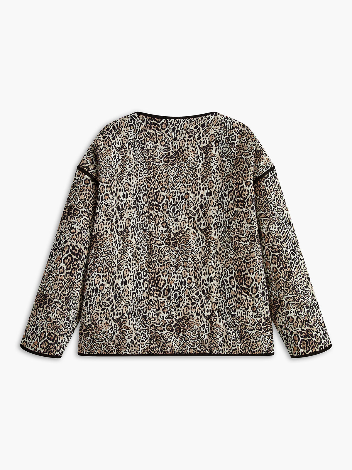 Contrast Trim Leopard Printed Winter Coat Quvarse