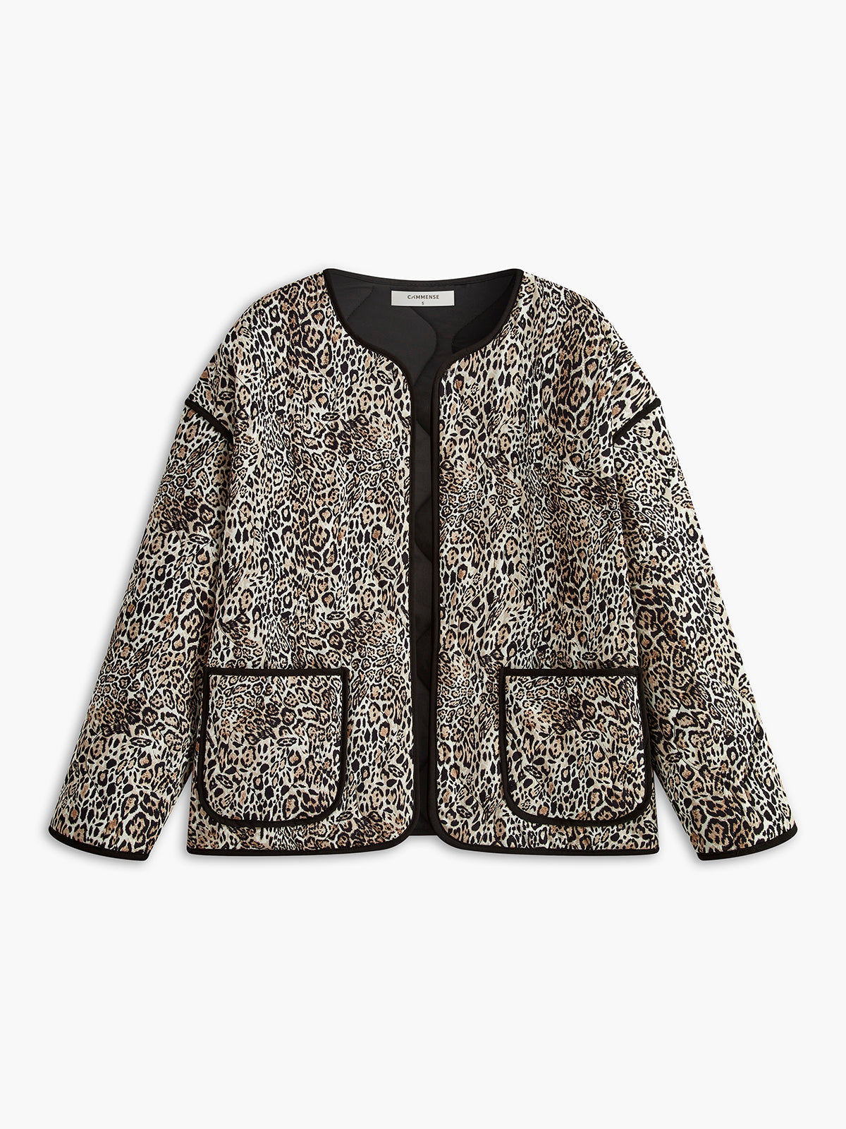 Contrast Trim Leopard Printed Winter Coat Quvarse