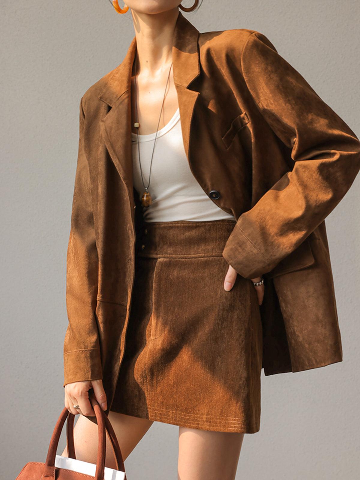 Kahverengi Süet Oversize Blazer Ceket Siaora