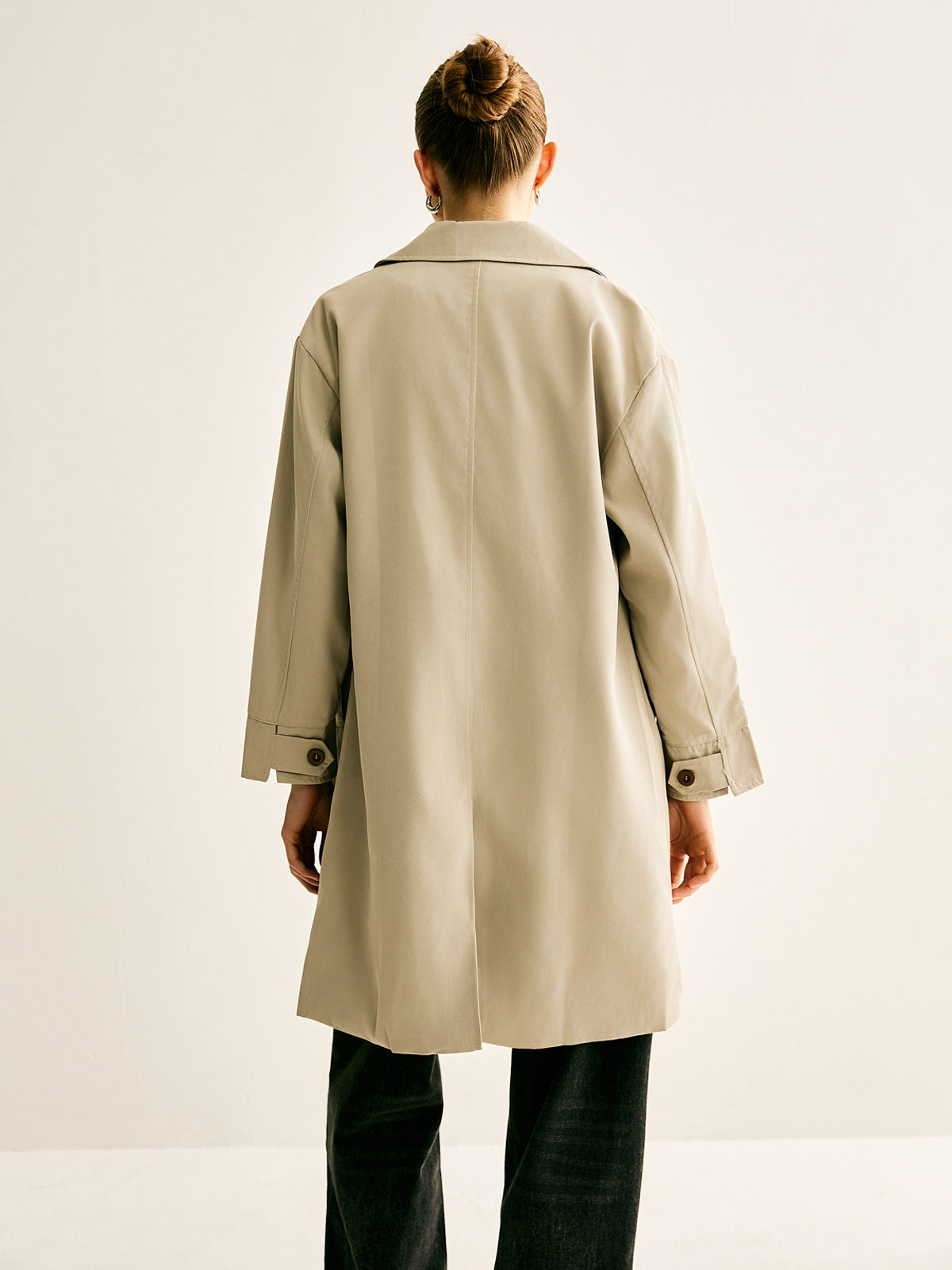 Pinstripe-Cuff Long Trench Coat Quvarse