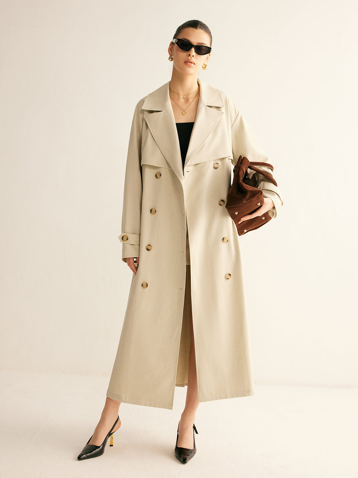 Elegant Pleated Trench Coat With Belt Quvarse