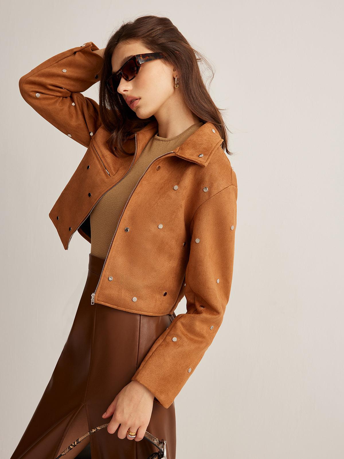 Studded Suede Crop Ceket Siaora