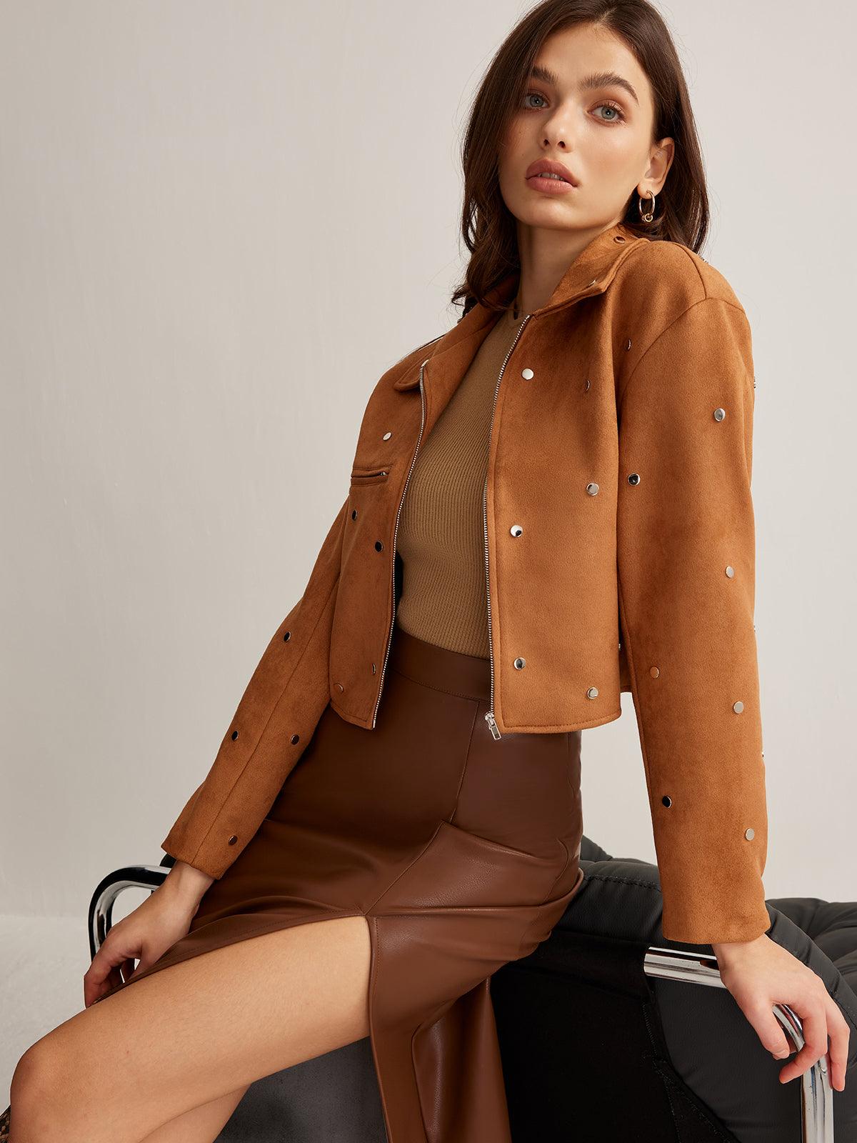 Studded Suede Crop Ceket Siaora