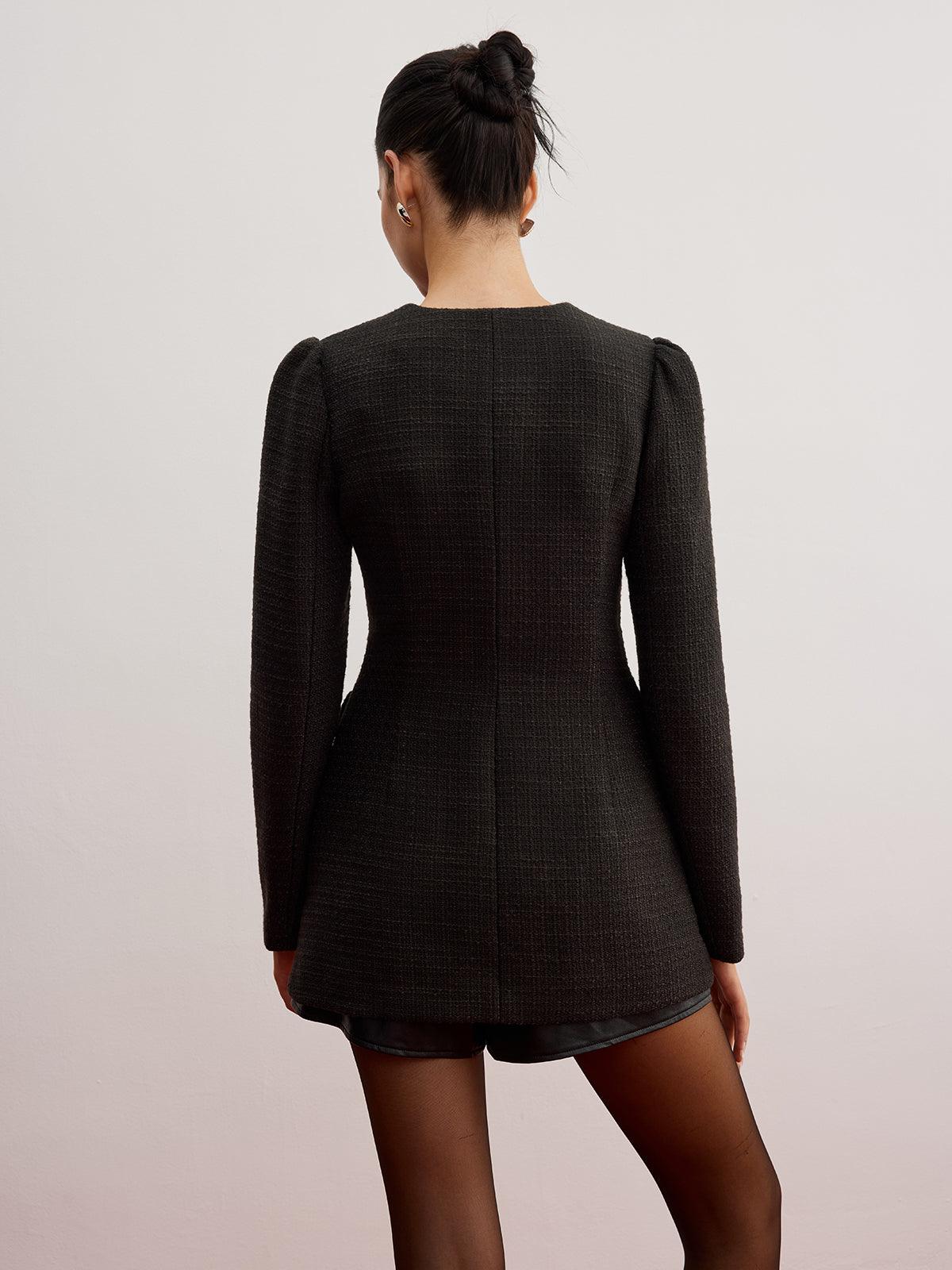 Royal Black Belted Tweed Ceket Siaora