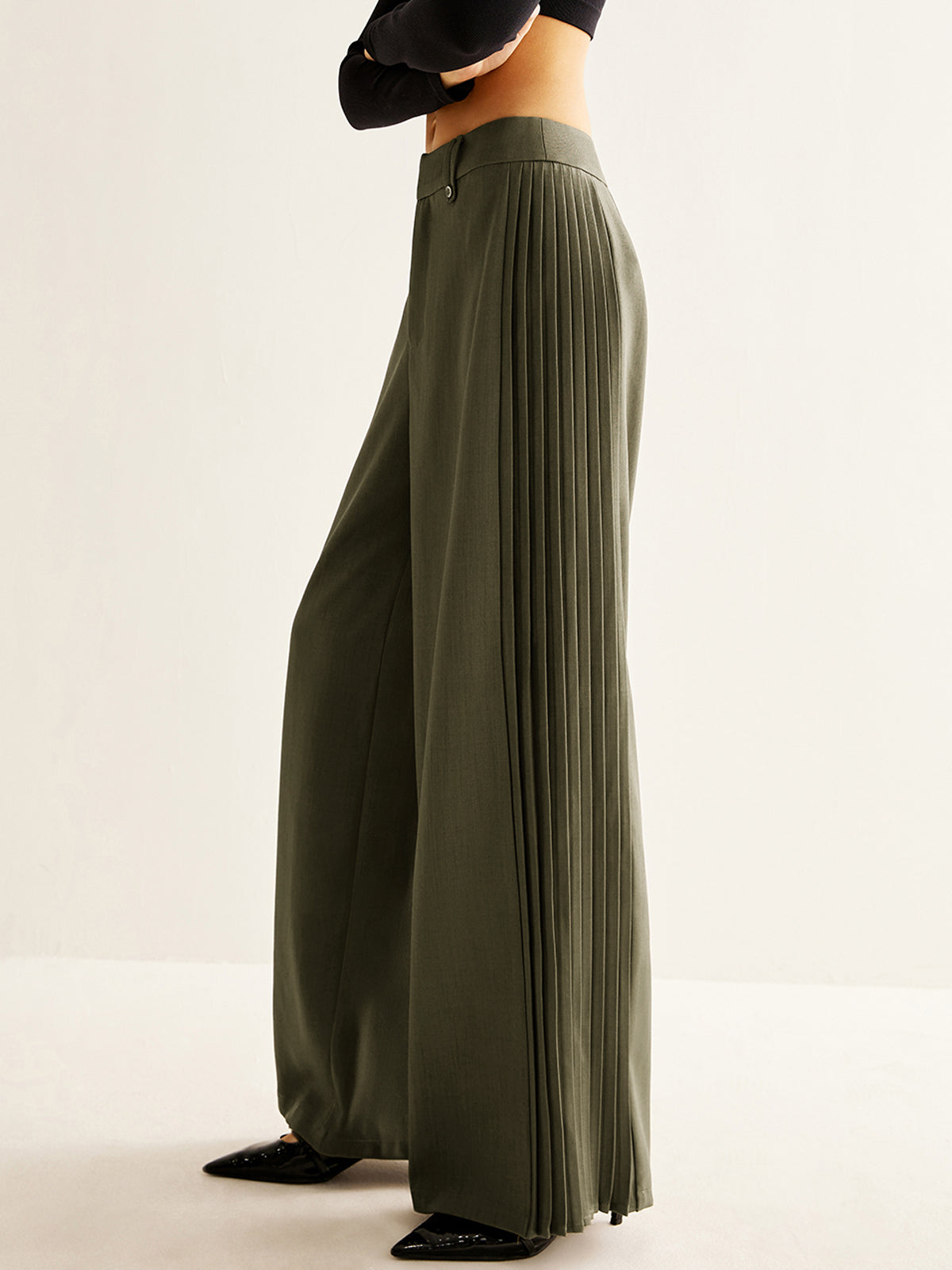 Side Pleated Wide-Leg Pants COMMENSE