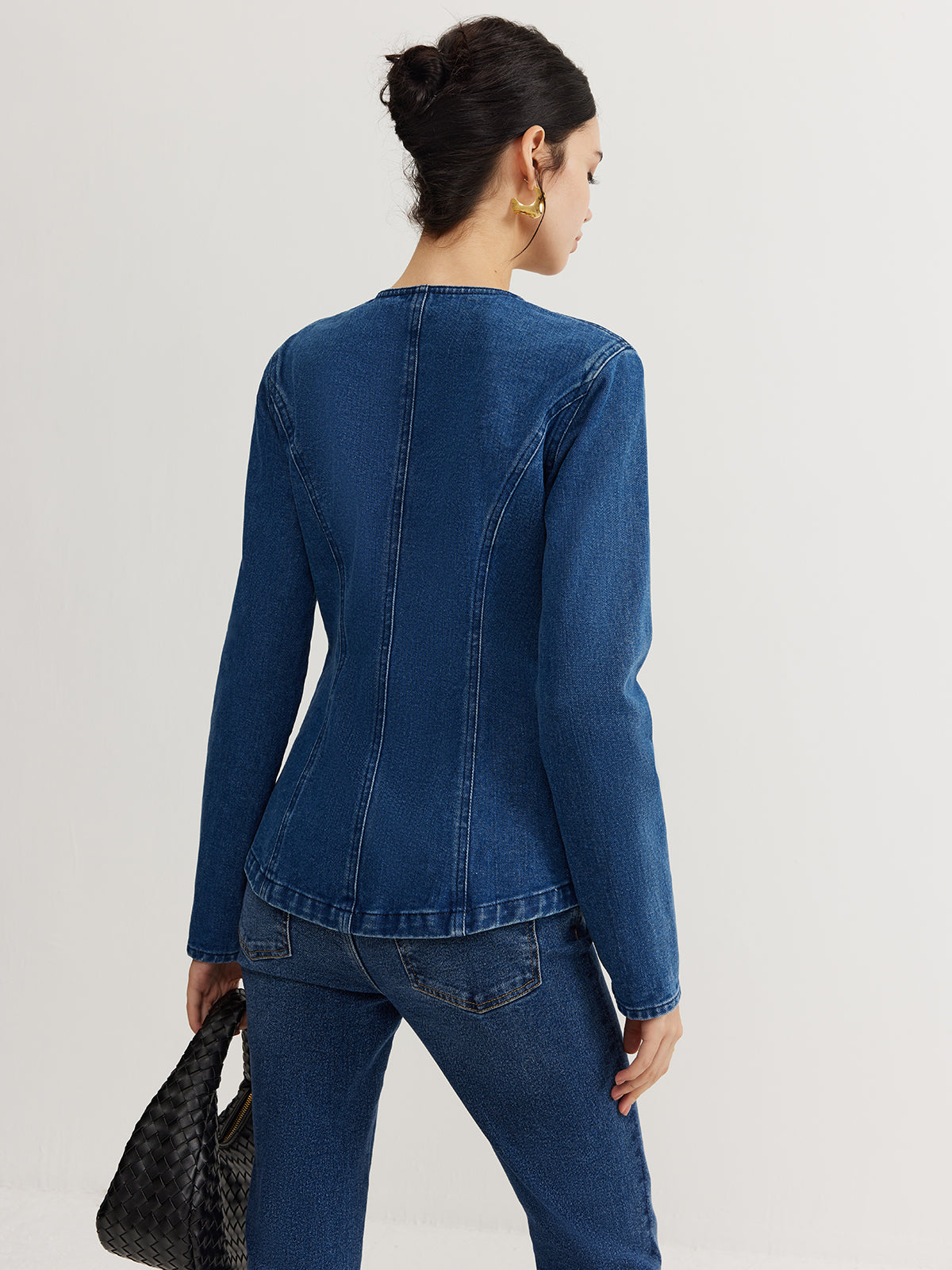Düğmeli Denim Dar Ceket Quvarse