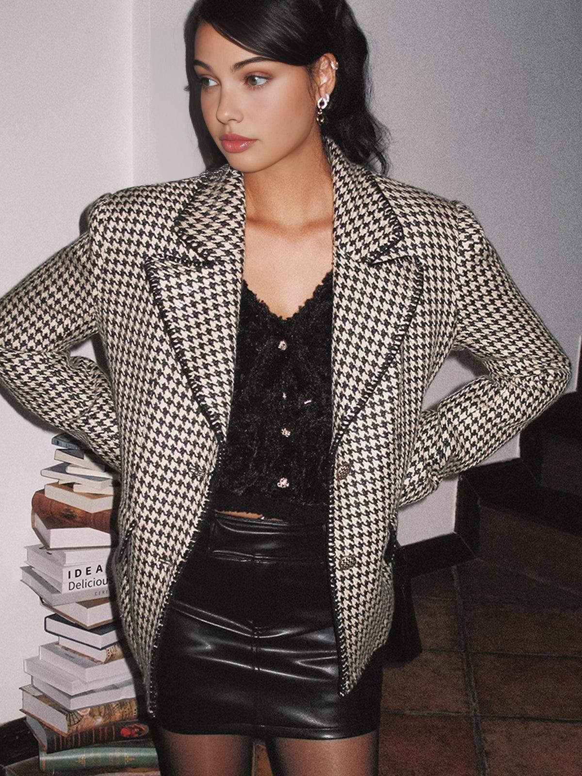 Kazayağı Desenli Oversize Blazer Ceket Siaora