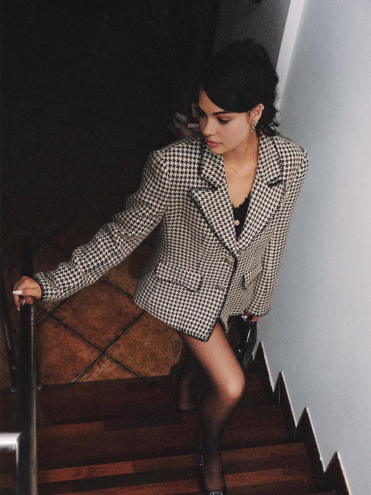 Kazayağı Desenli Oversize Blazer Ceket Siaora