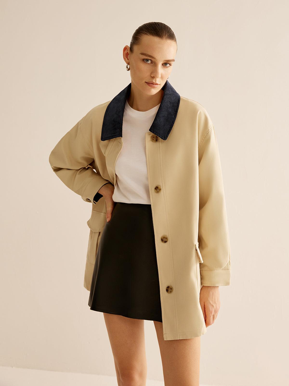 İki Renk Detaylı Oversize Trençkot Siaora