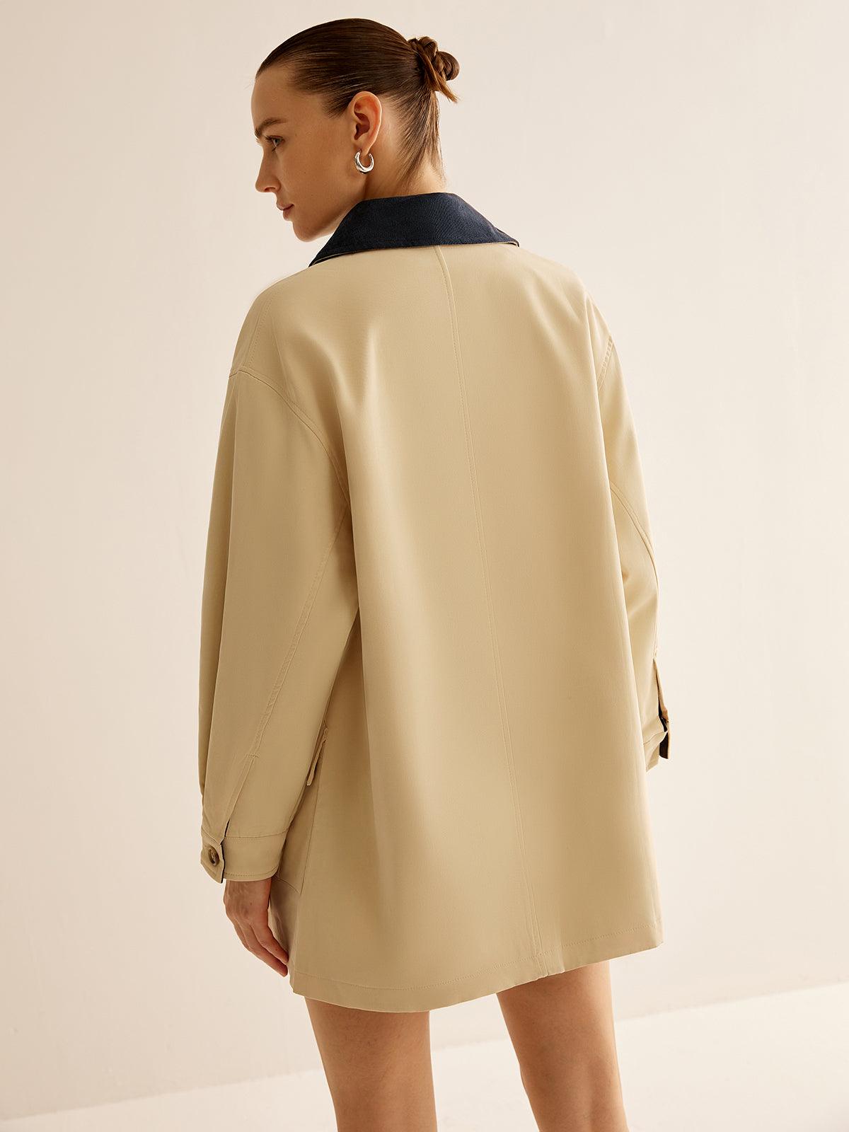 İki Renk Detaylı Oversize Trençkot Siaora