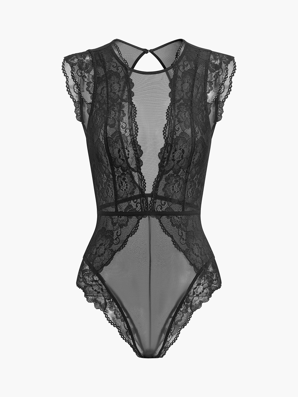 Şık Şeffaf Dantelli Sırtı Açık Bodysuit Siaora