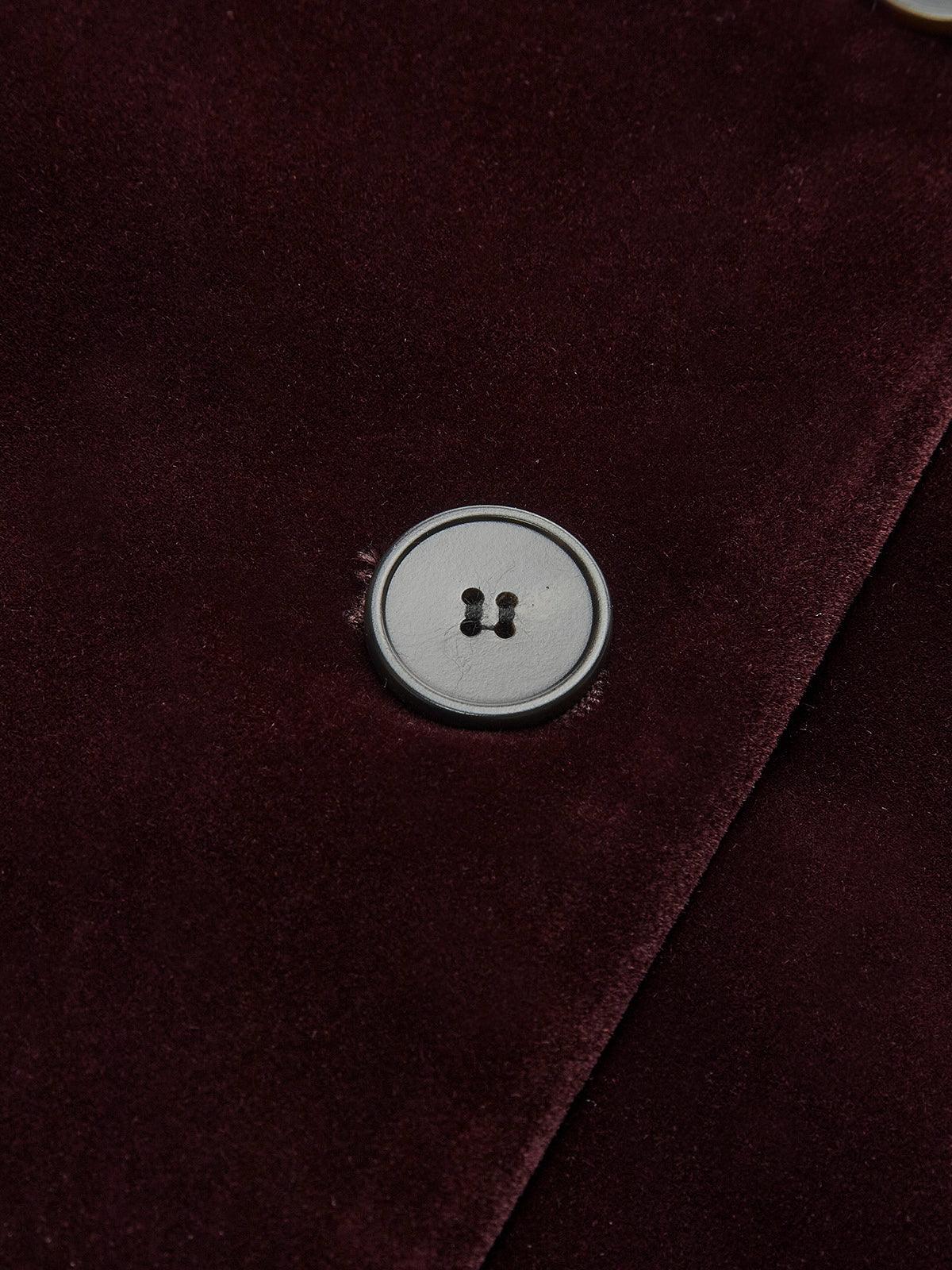 Bordo Kadife Düğme Detaylı Kısa Ceket Siaora