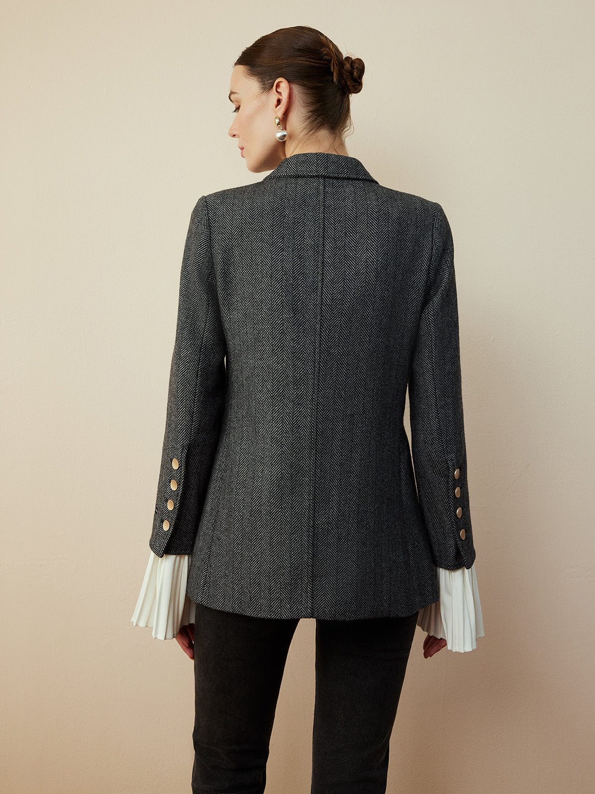 Yün Karışımı Şevron Ekose Uyumlu Blazer Quvarse