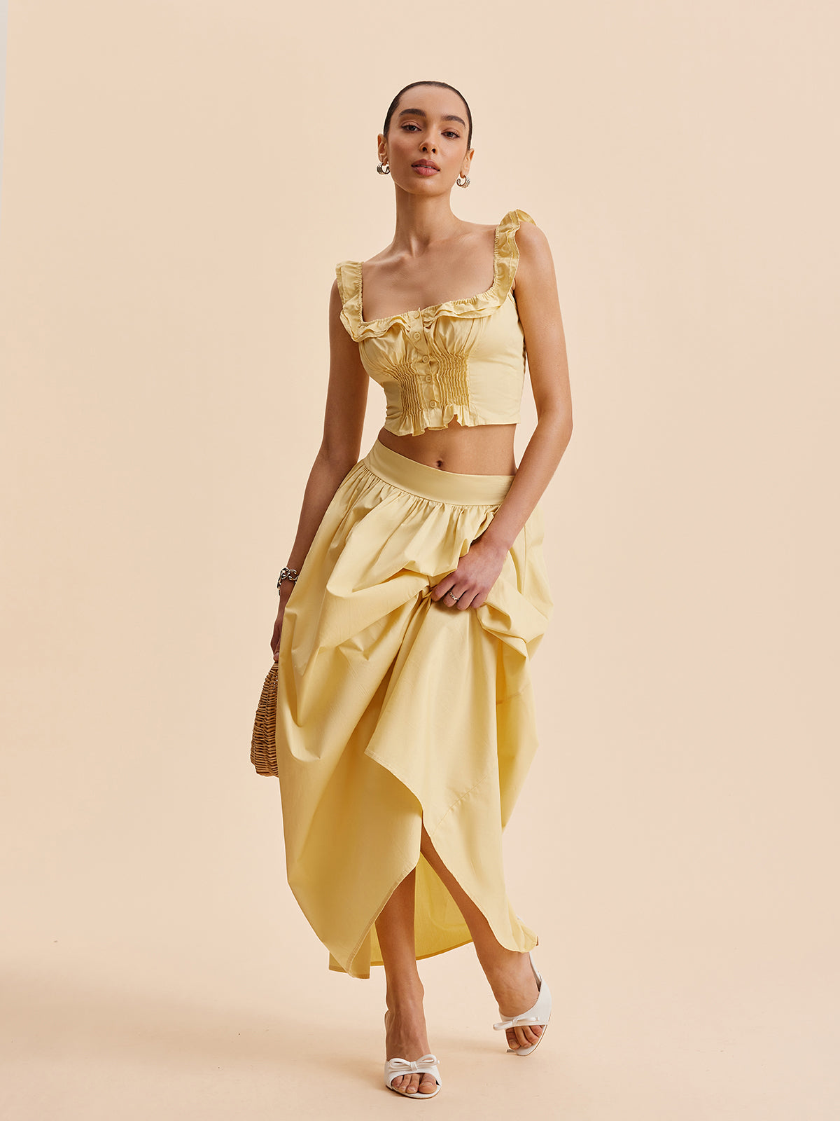 Şık Volanlı Crop Top ve Etek Takımı THESVELTECHIC