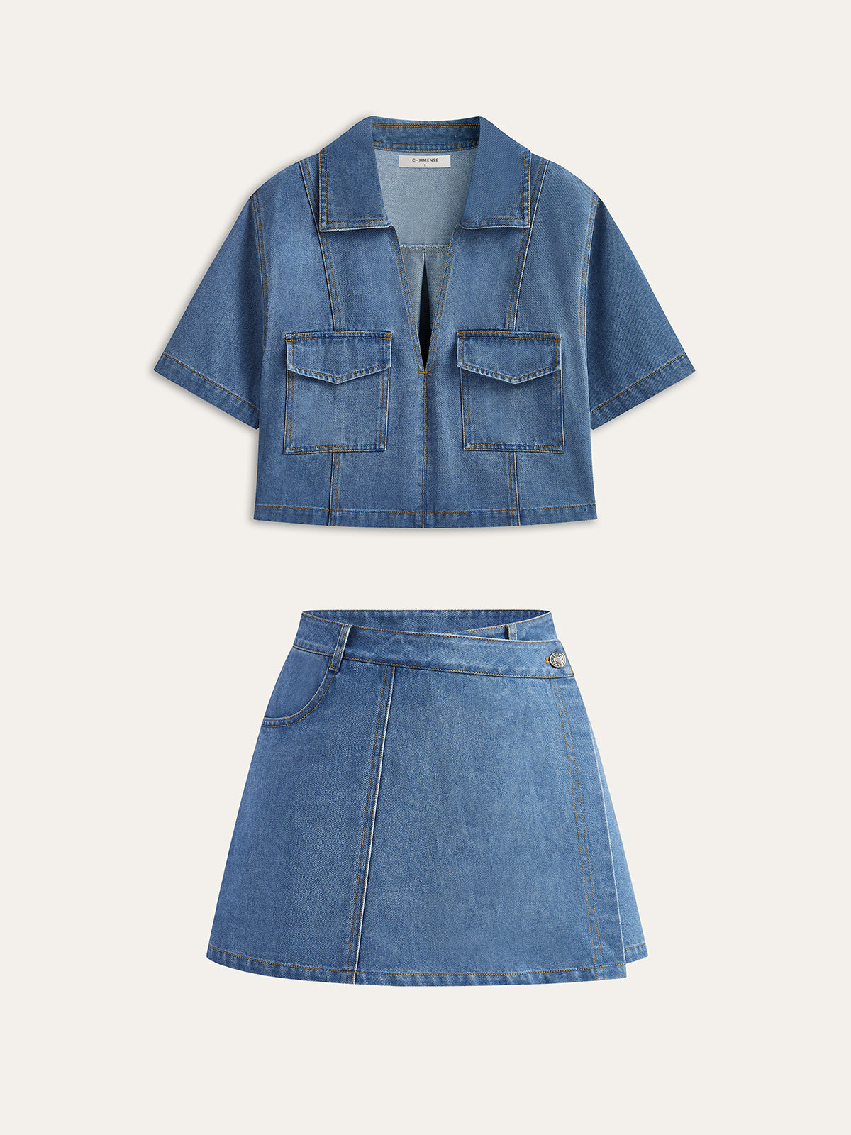 Denim Pocket Detailed Short Set Quvarse