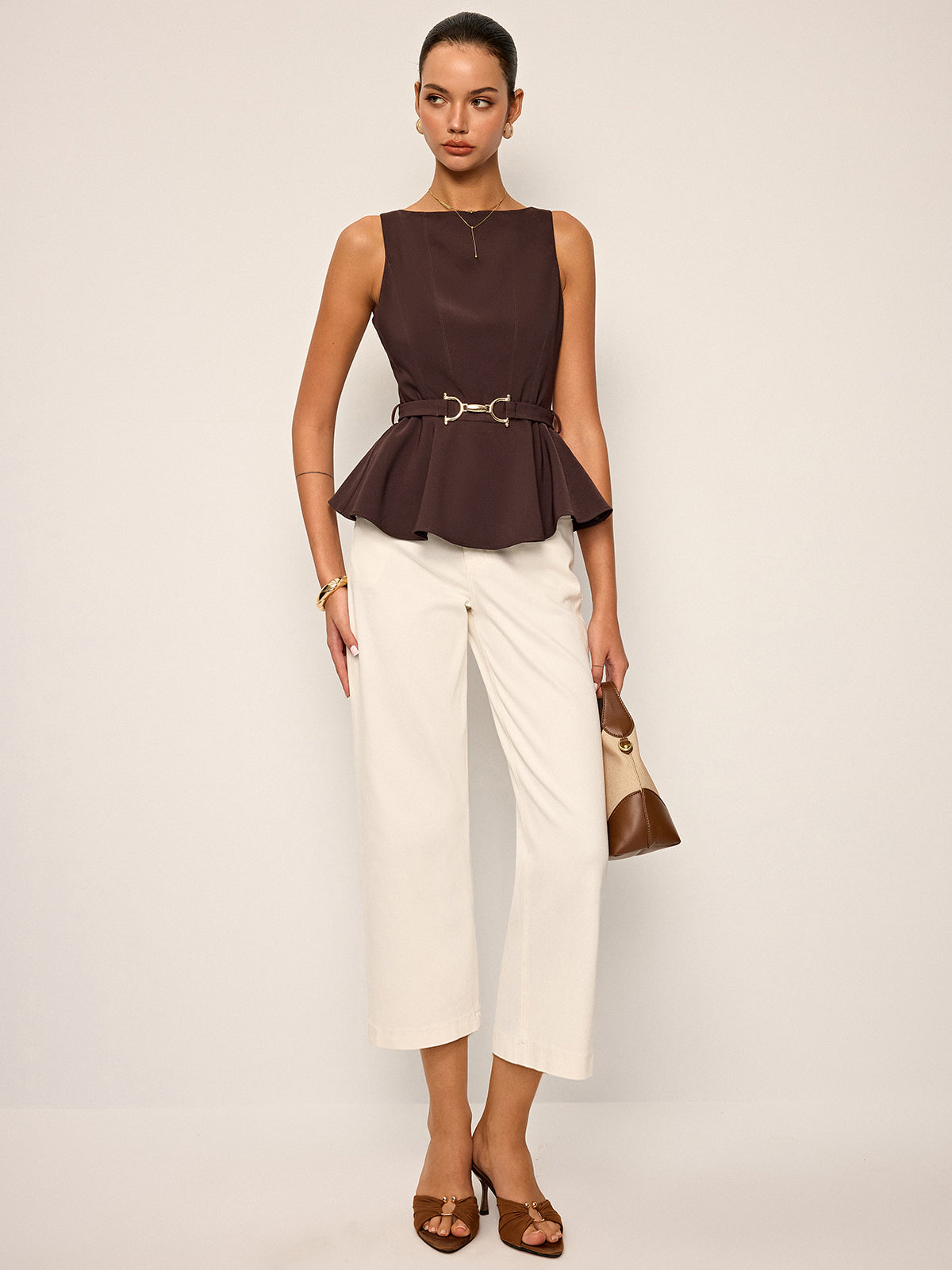 Metal Tokalı Kemerli Bluzsuz Peplum Üst THESVELTECHIC