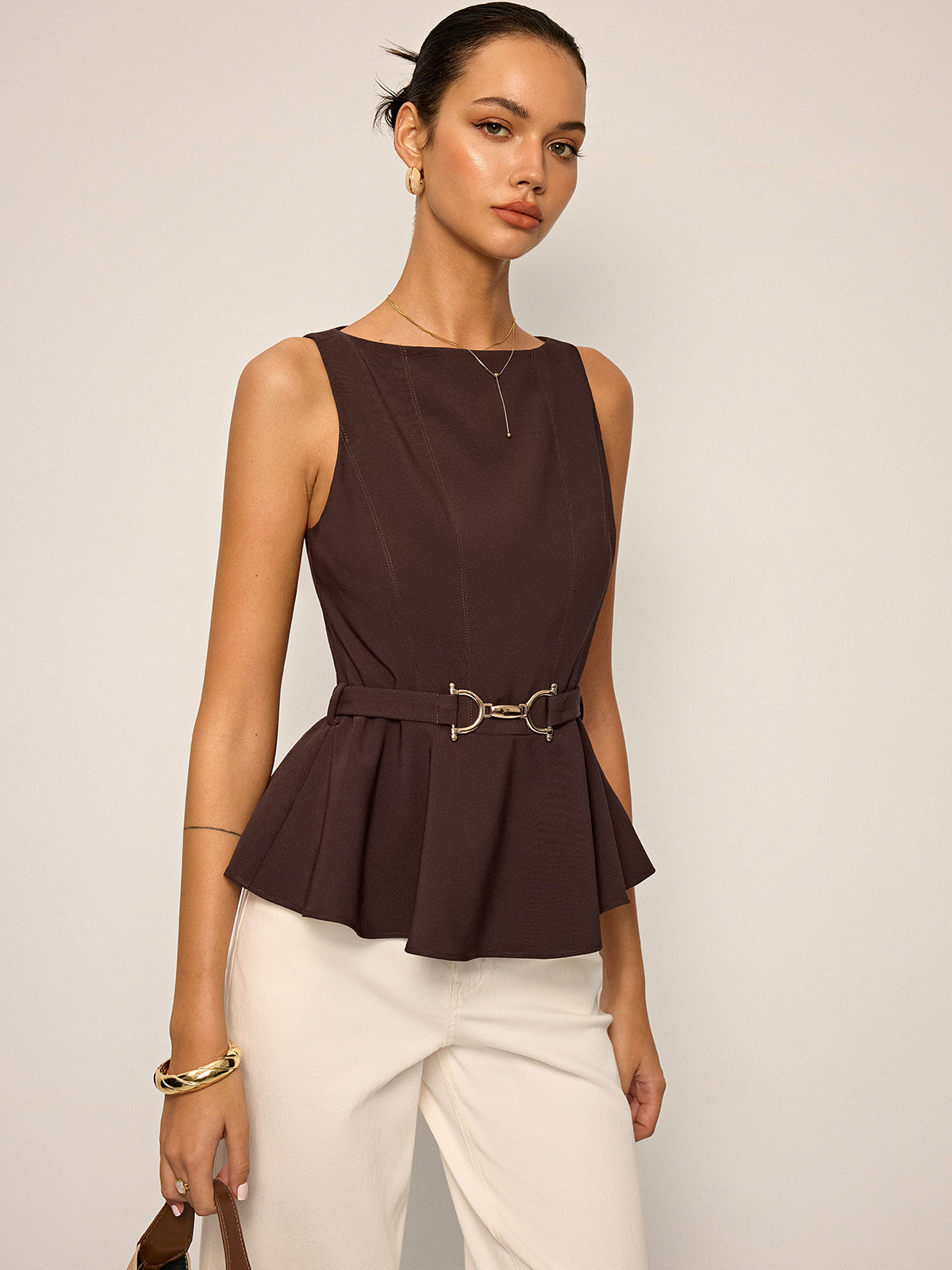 Metal Tokalı Kemerli Bluzsuz Peplum Üst THESVELTECHIC