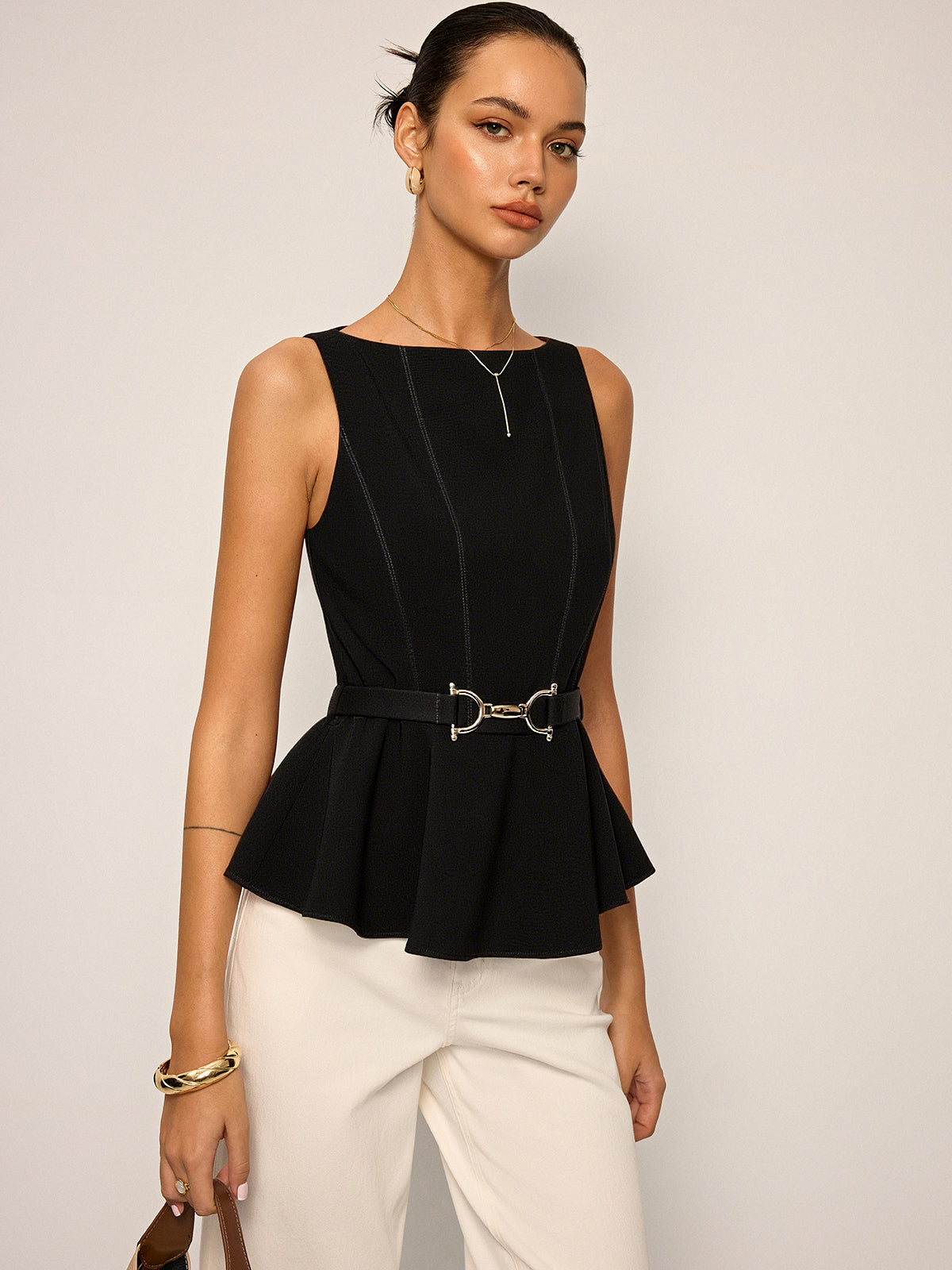 Metal Tokalı Kemerli Bluzsuz Peplum Üst THESVELTECHIC