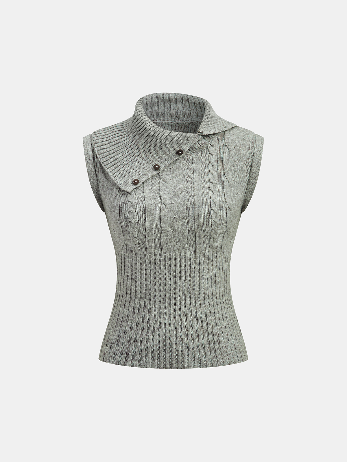 Large Lapel Cable Knit Sleeveless Sweater Vest COMMENSE