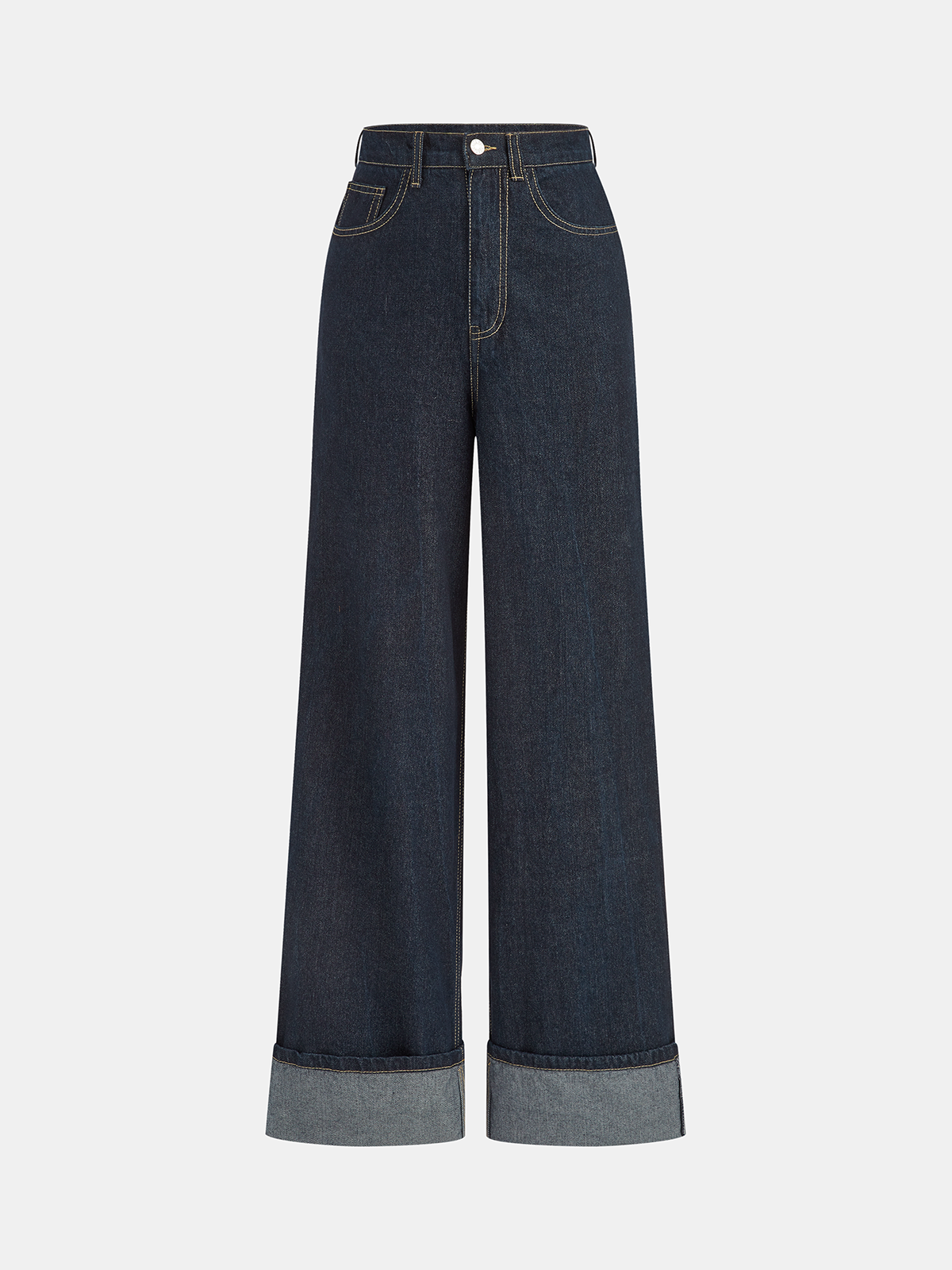 Yüksek Bel Paça Katlamalı Bol Paça Kot Pantolon THESVELTECHIC