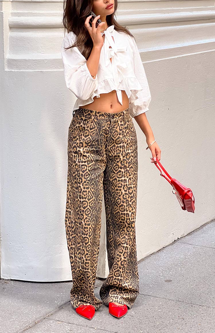 Serena - Leopar Desenli Düz Kesim Jean pantolon