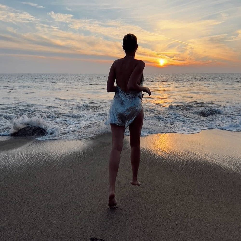 Vaelin - Metallic Mesh Backless Mini Dress Daily Discount Hub