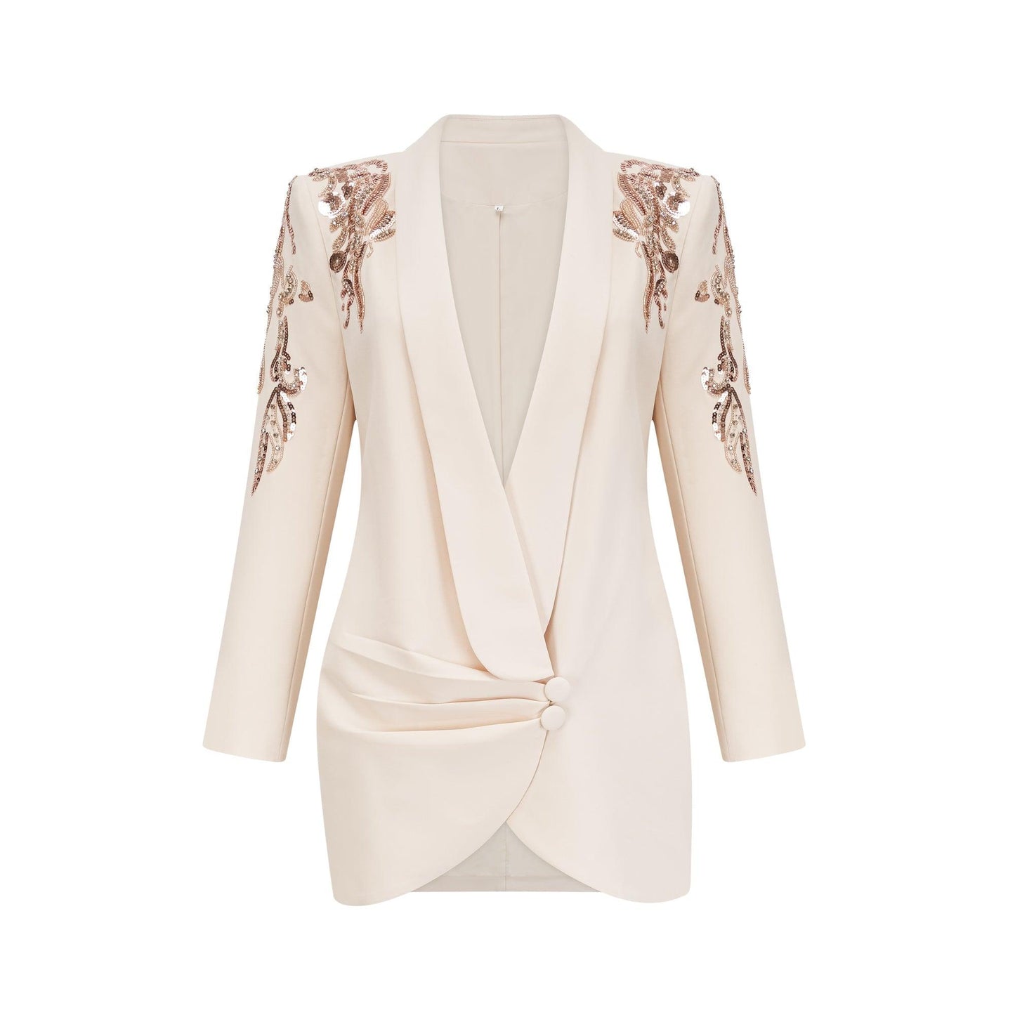 Opulent Grace İşlemeli Krem Blazer Elbise Siaora