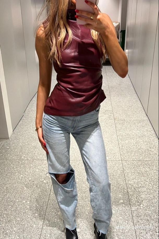 Solira - Lüks Slim-fit Deri Üst