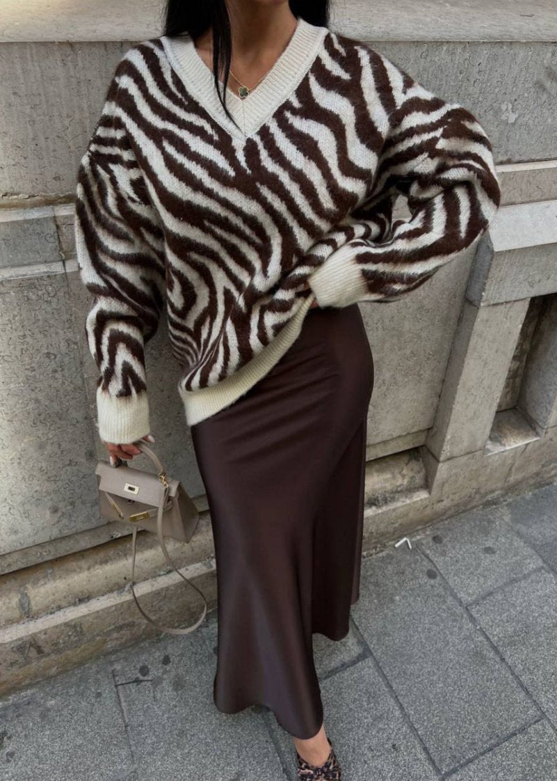 Charm Zebra Desenli Oversize Kazak Siaora
