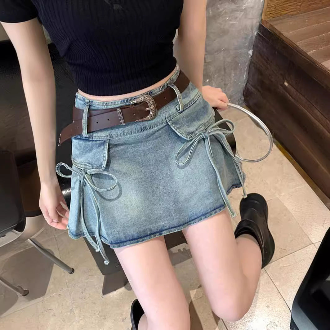 Fiyonklu Mini Kot Etek Niebbla