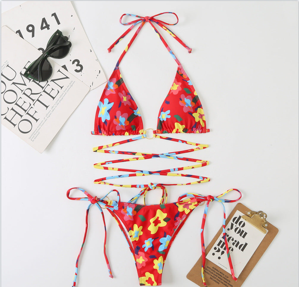 Çok Renkli Baskılı Bağcıklı Bikini Niebbla