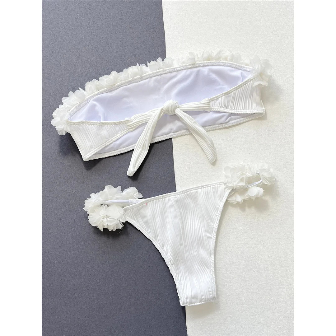 Bandeau Fırfırlı Buruşuk Bikini Takımı Siaora