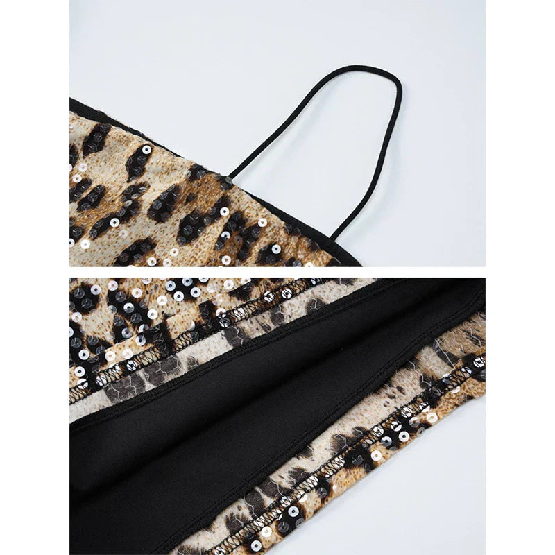 Zelanya - Leopard Pattern Sequins Mini Dress Daily Discount Hub