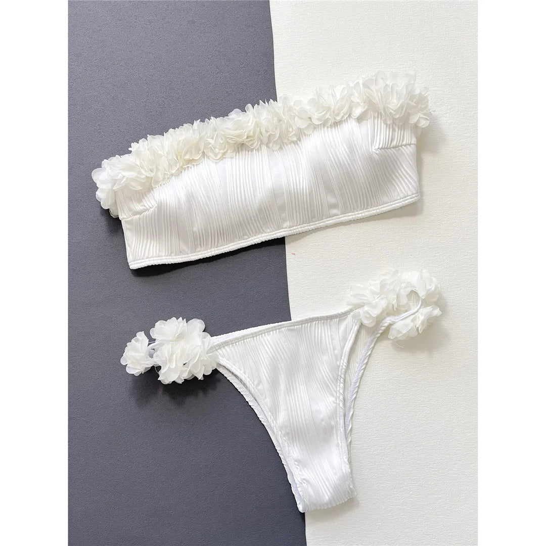 Bandeau Fırfırlı Buruşuk Bikini Takımı Siaora
