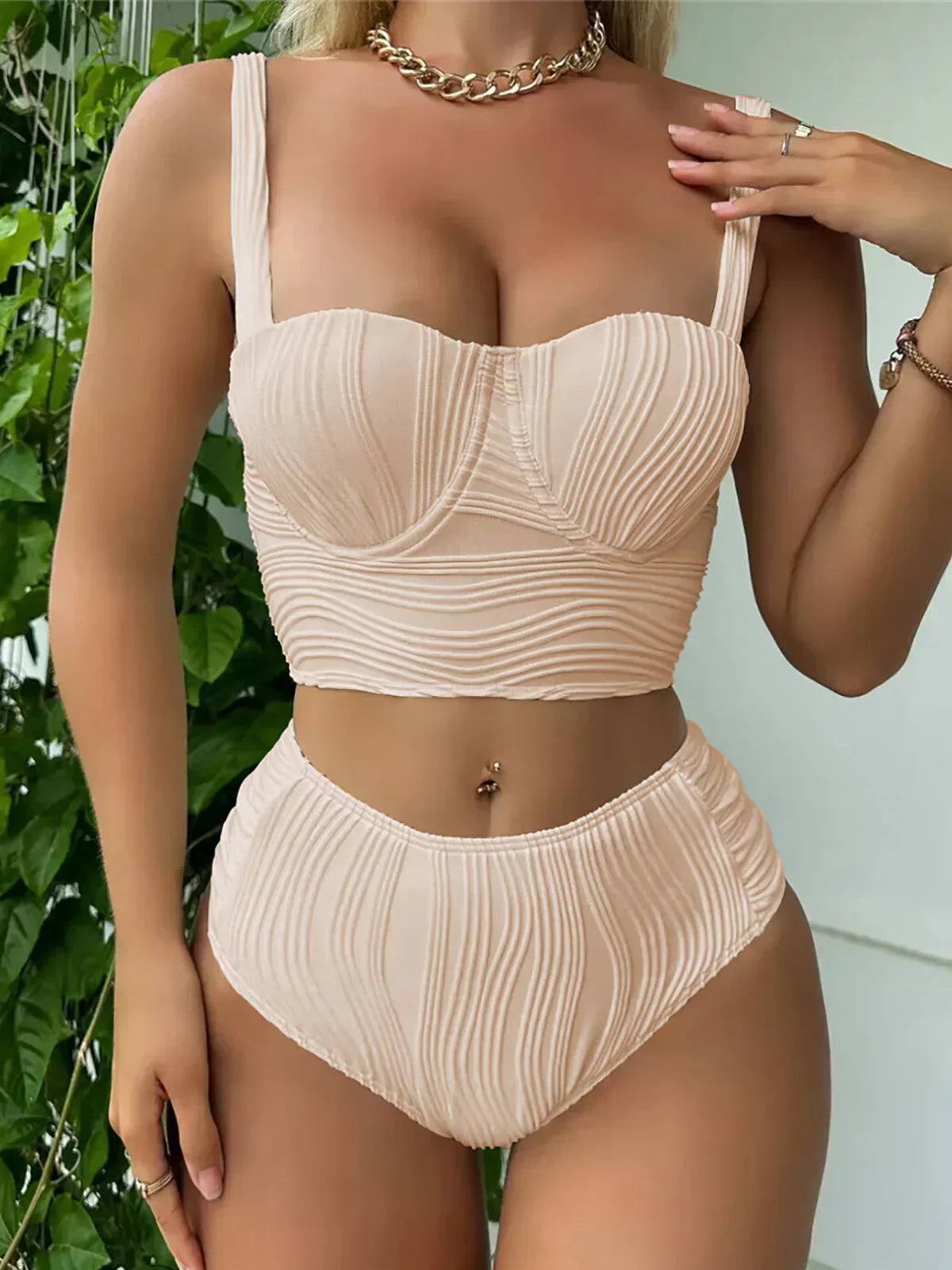 Buruşuk Balenli Yüksek Bel Bikini Takımı Siaora