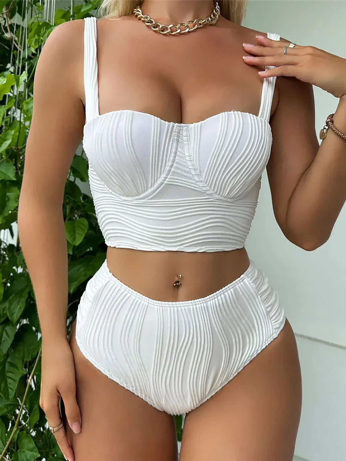 Buruşuk Balenli Yüksek Bel Bikini Takımı Siaora