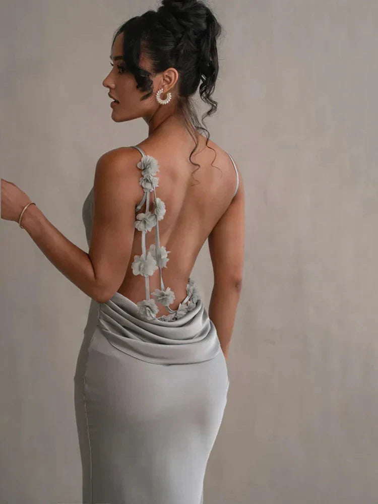 Cassiane - Çiçek Patchwork'lü Saten Maxi Elbise Mağazam
