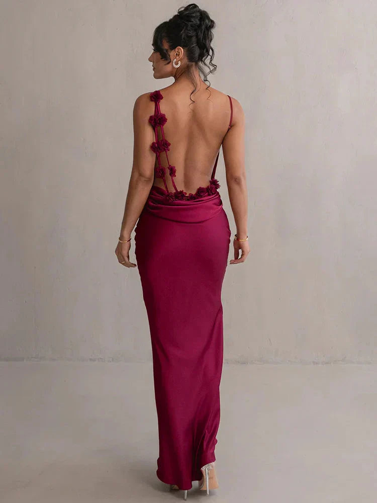 Cassiane - Çiçek Patchwork'lü Saten Maxi Elbise Mağazam