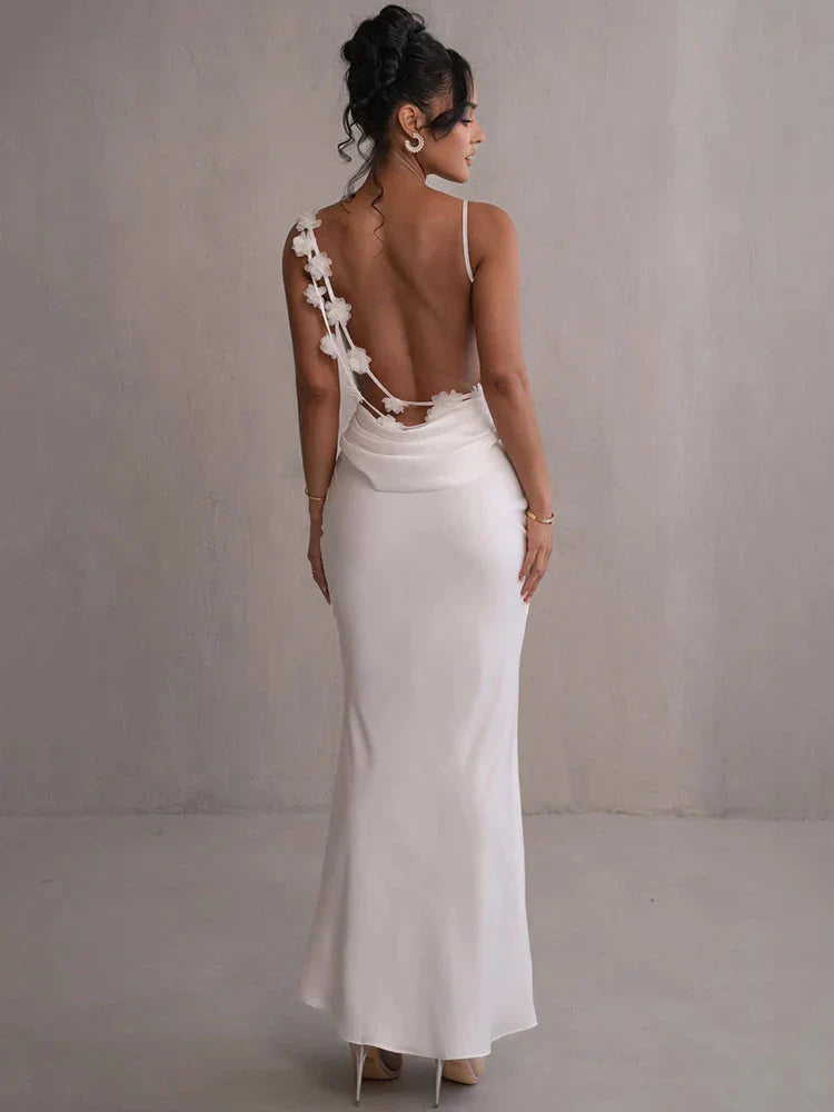 Cassiane - Çiçek Patchwork'lü Saten Maxi Elbise Mağazam
