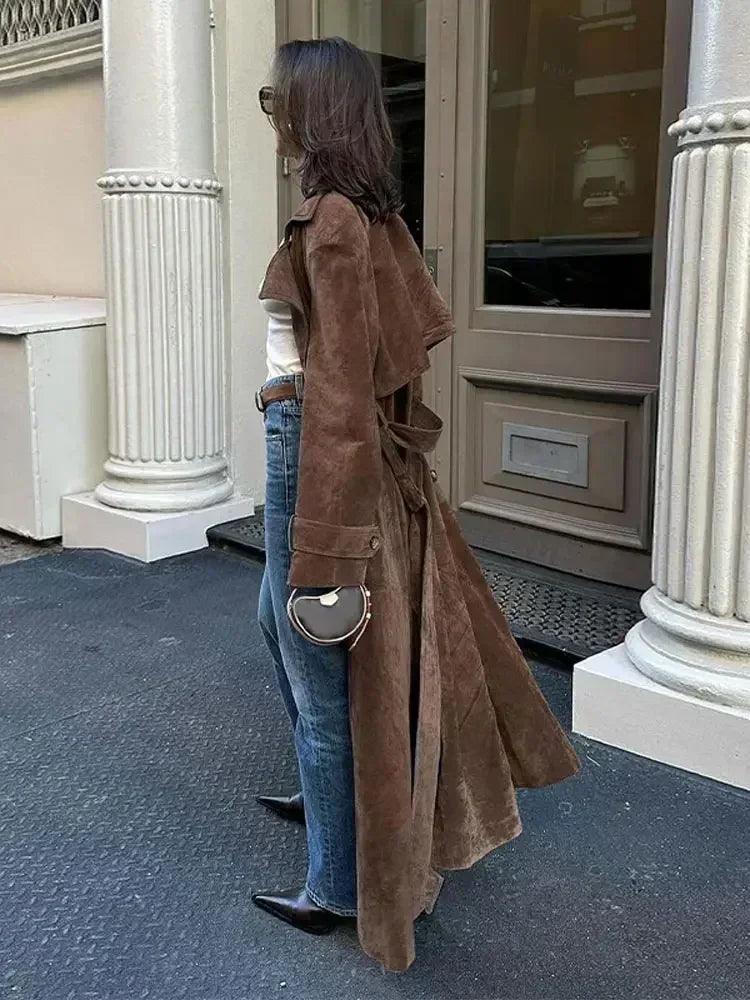 Klasik Kruvaze Uzun Trençkot Siaora