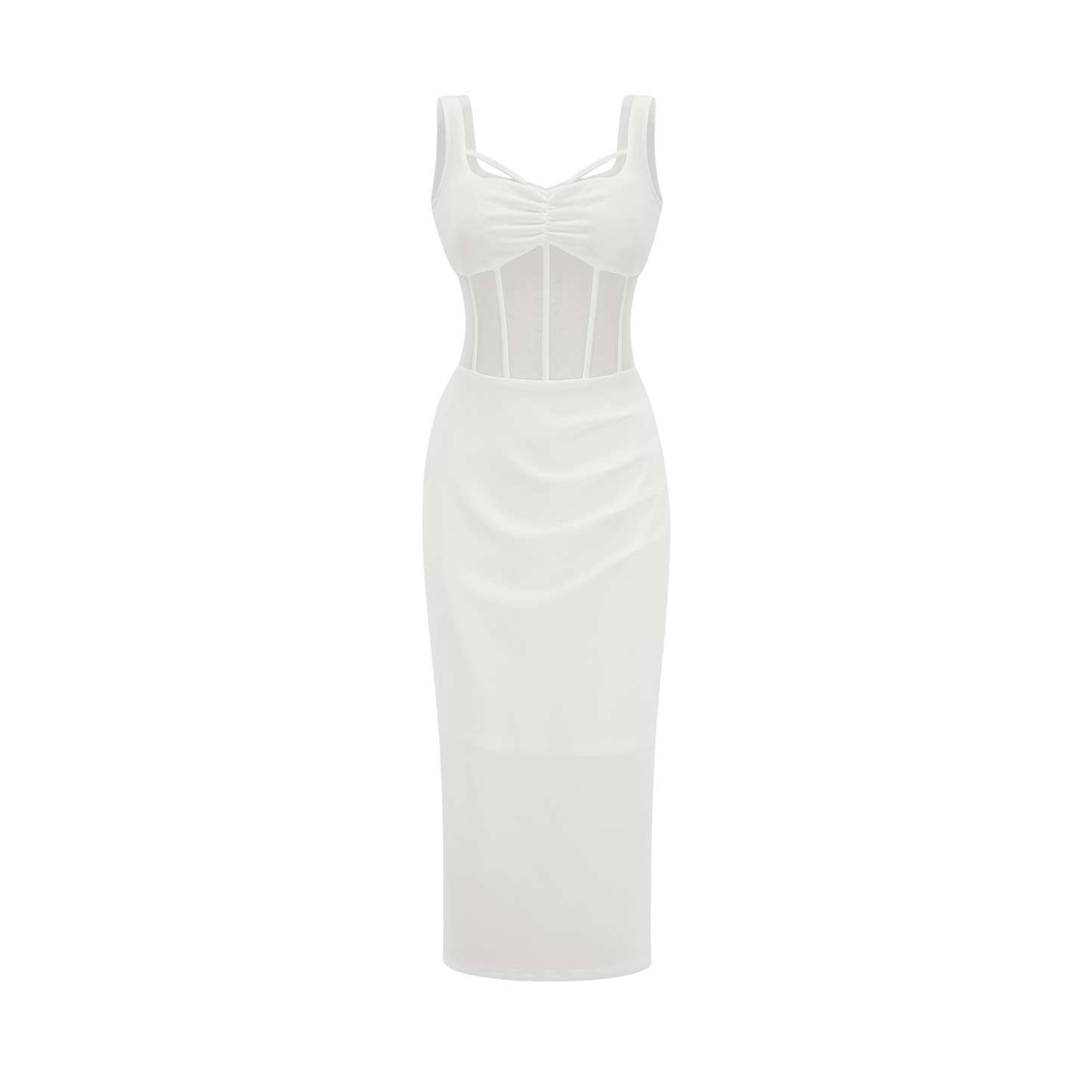 Elegant Beyaz Midi Elbise Siaora