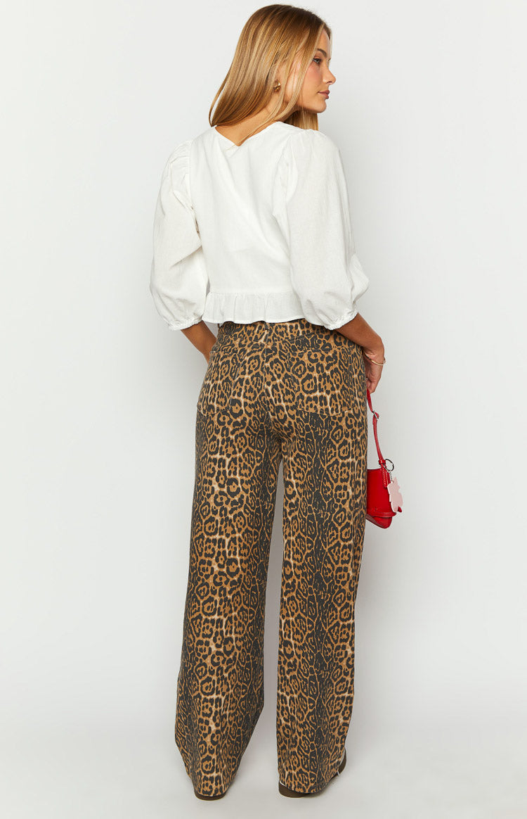 Serena - Leopar Desenli Düz Kesim Jean pantolon