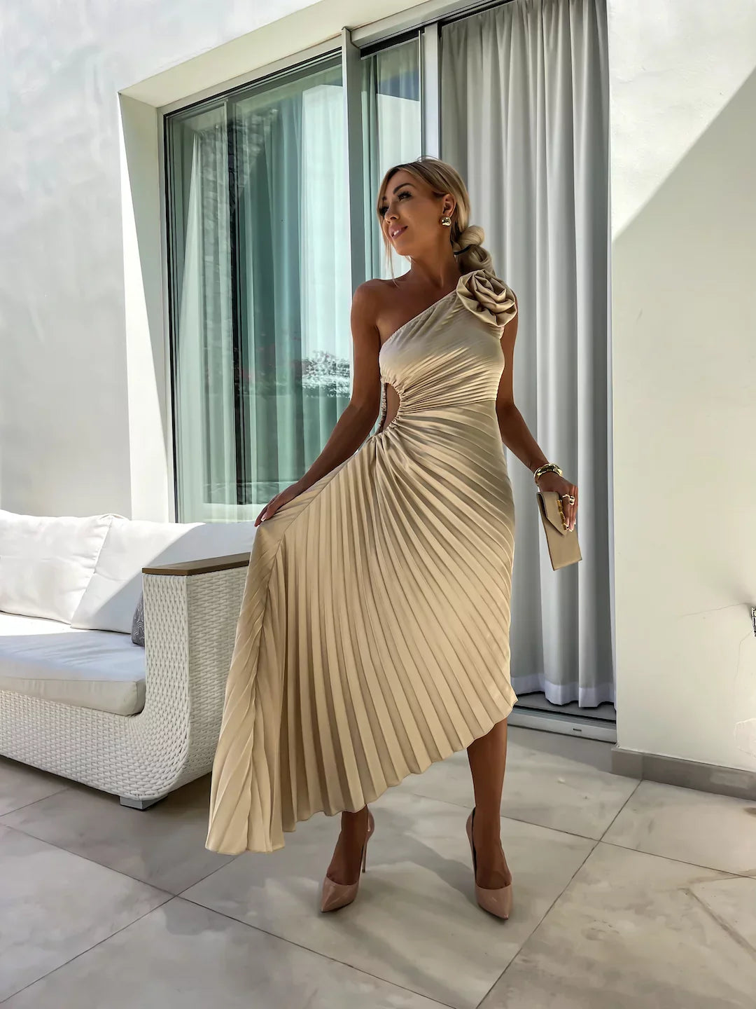 Lizbeth - Romantik Çiçek Tek Omuzlu Elbise Mağazam