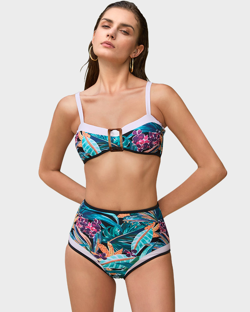 Şık Yüksek Bel Çiçek Desenli Bikini Takımı Niebbla