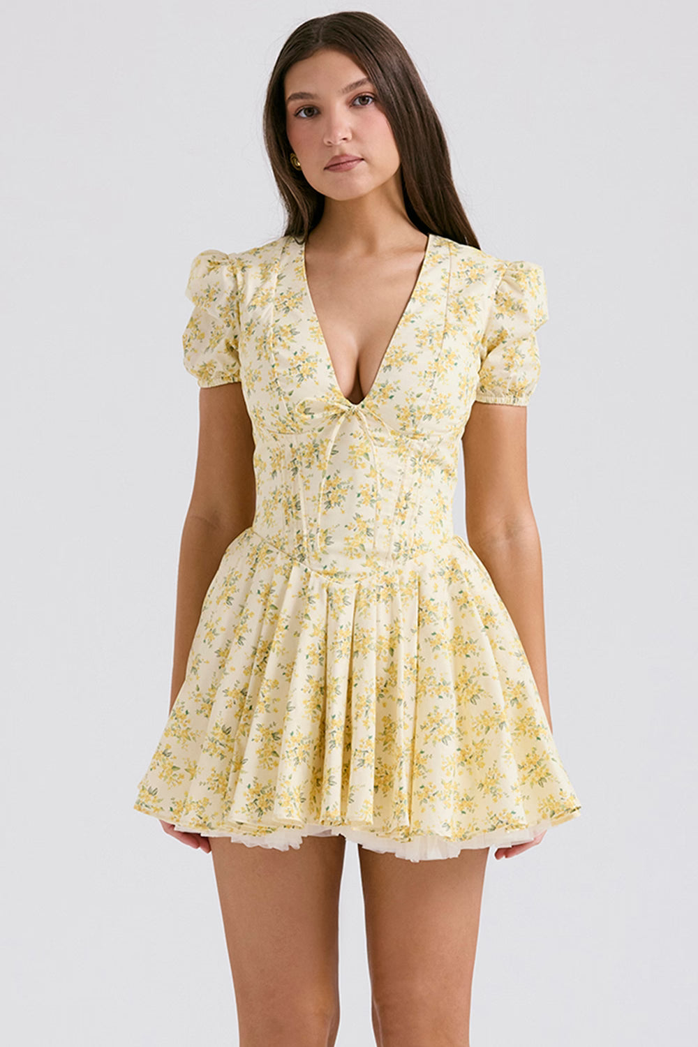 Imani Buttercup Vintage Çiçek Desenli Pileli Pamuklu Mini Elbise Niebbla