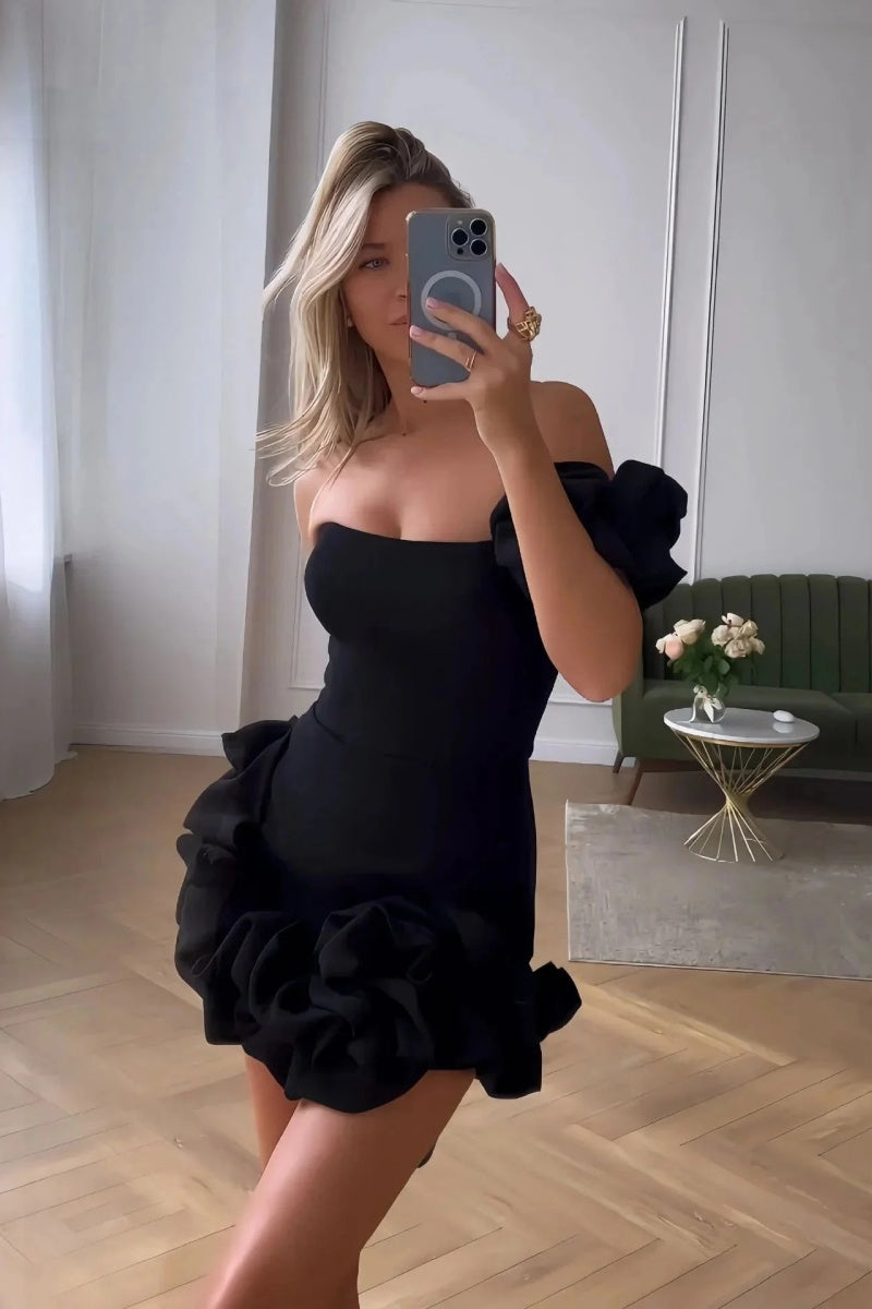 Laila Şık Omuz Açık Mini Elbise Niebbla