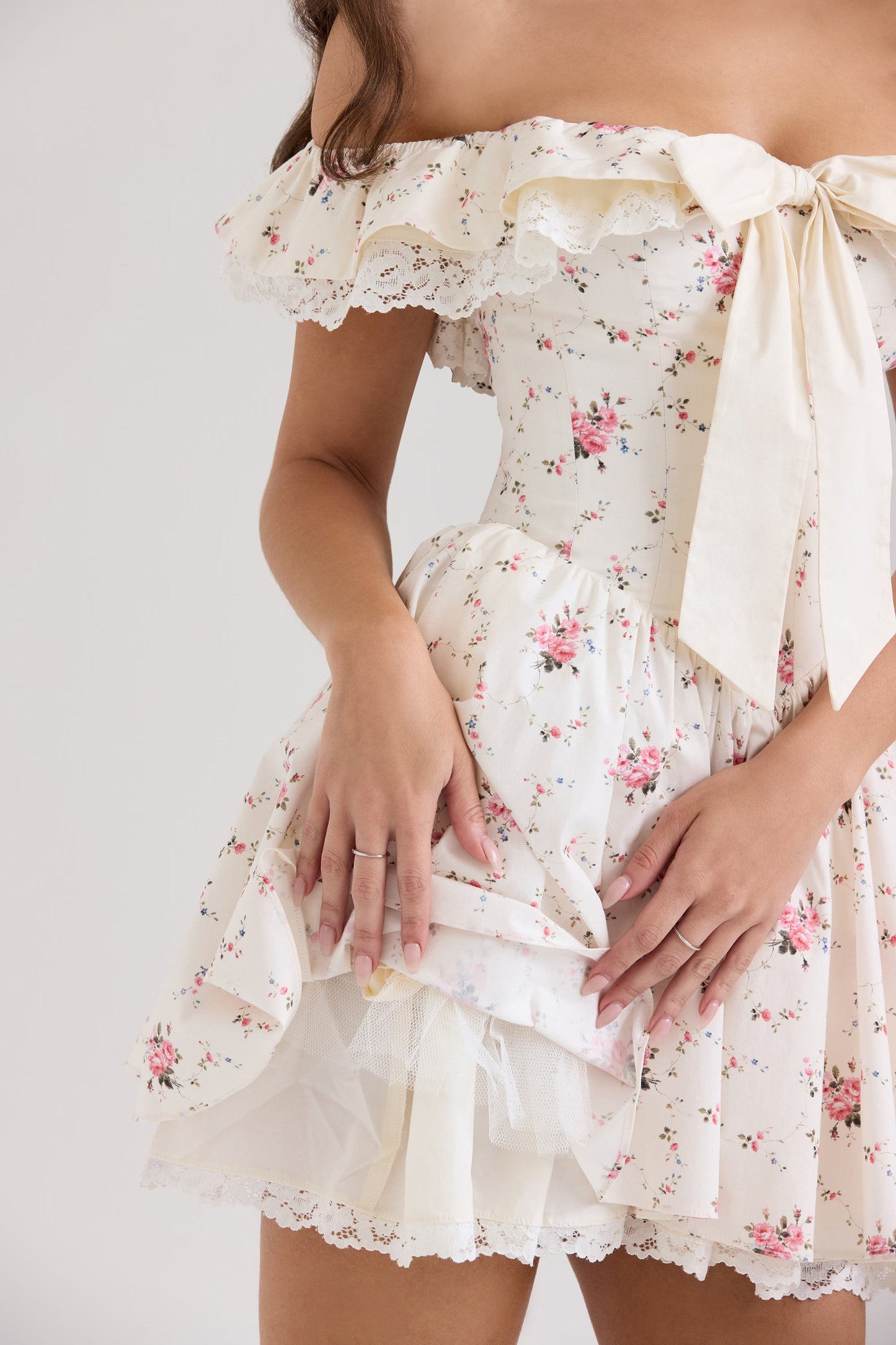 Jaide Stretch Pamuklu Çiçek Desenli Omuz Açık Mini Korse Niebbla