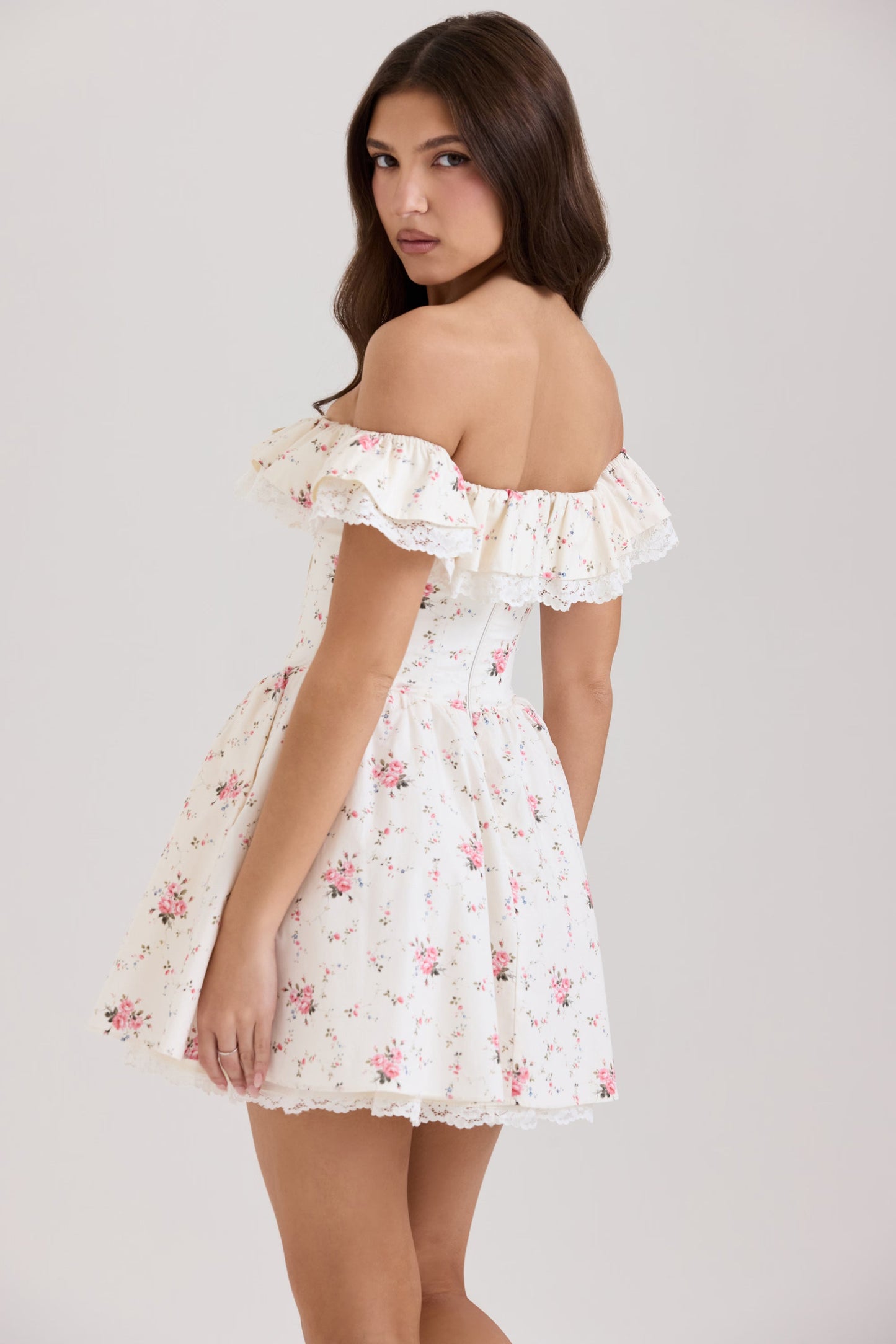 Jaide Stretch Pamuklu Çiçek Desenli Omuz Açık Mini Korse Niebbla