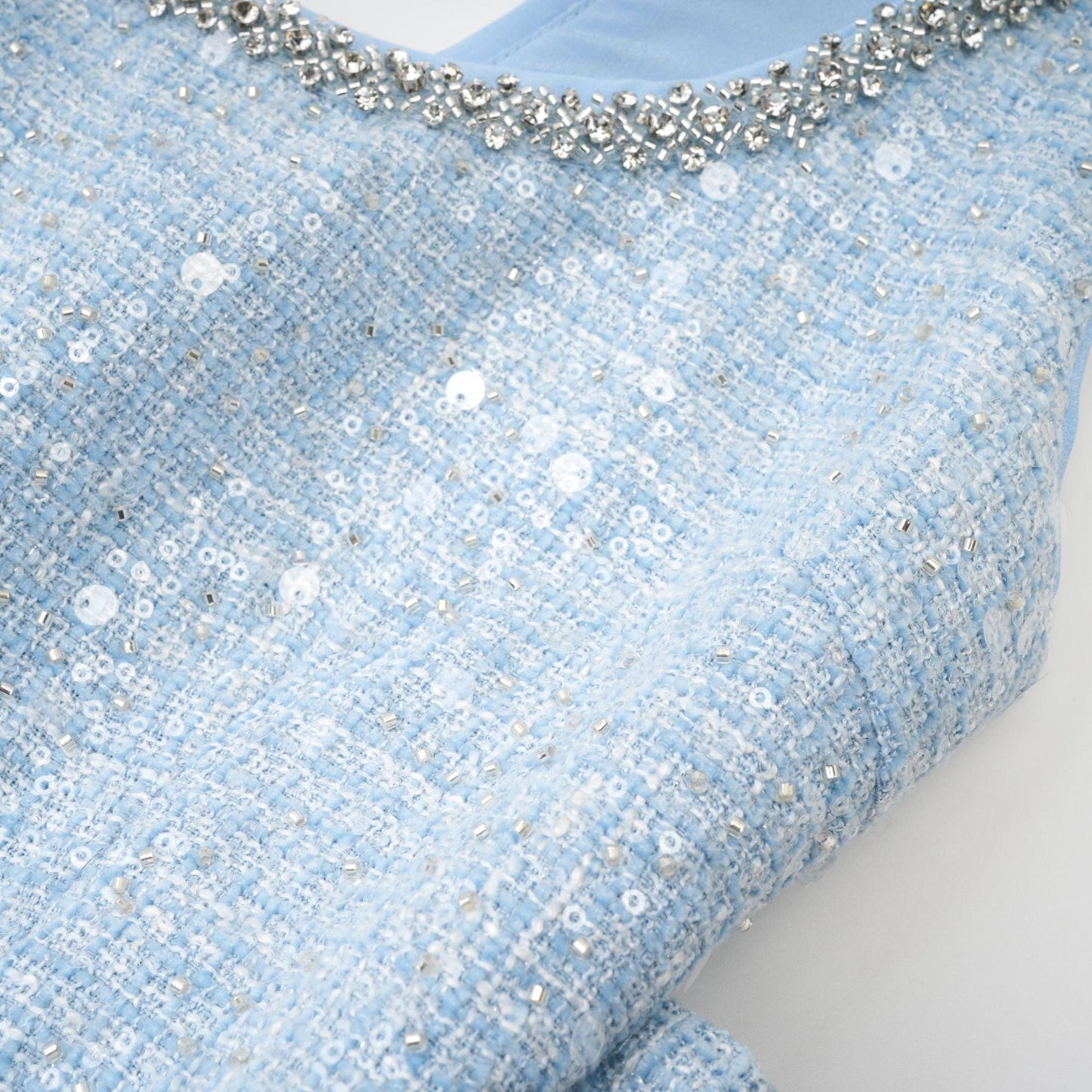 "Manon Charm" Açık Mavi Işıltılı Tweed Mini Elbise Siaora